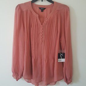 NWT Vera Wang blouse top Size L Large salmon peach rose orange 100% polyester